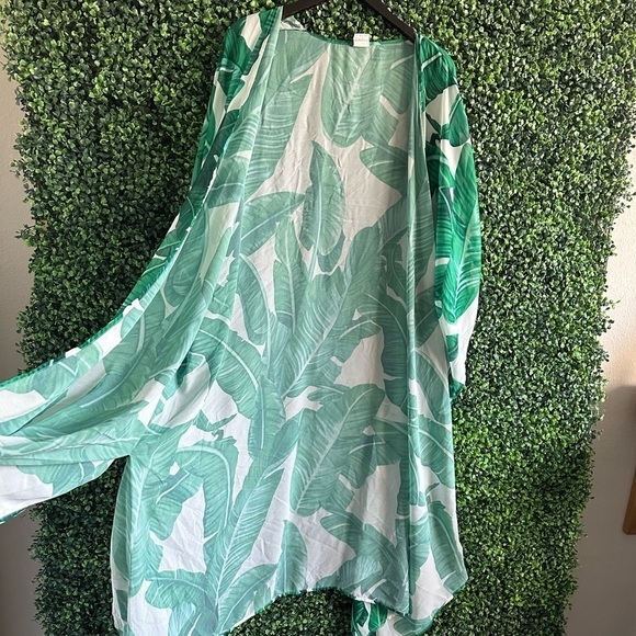 Chiffon Cover Up Open Front Beachwear Kimono Style Botanical Size Small - Picture 6 of 8